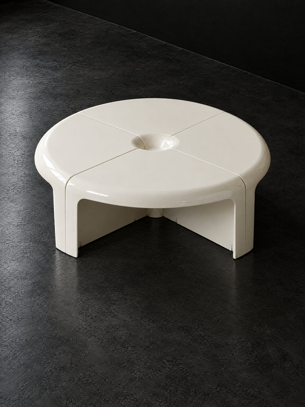 Arco Split Coffee Table — round coffee table that separates into sections