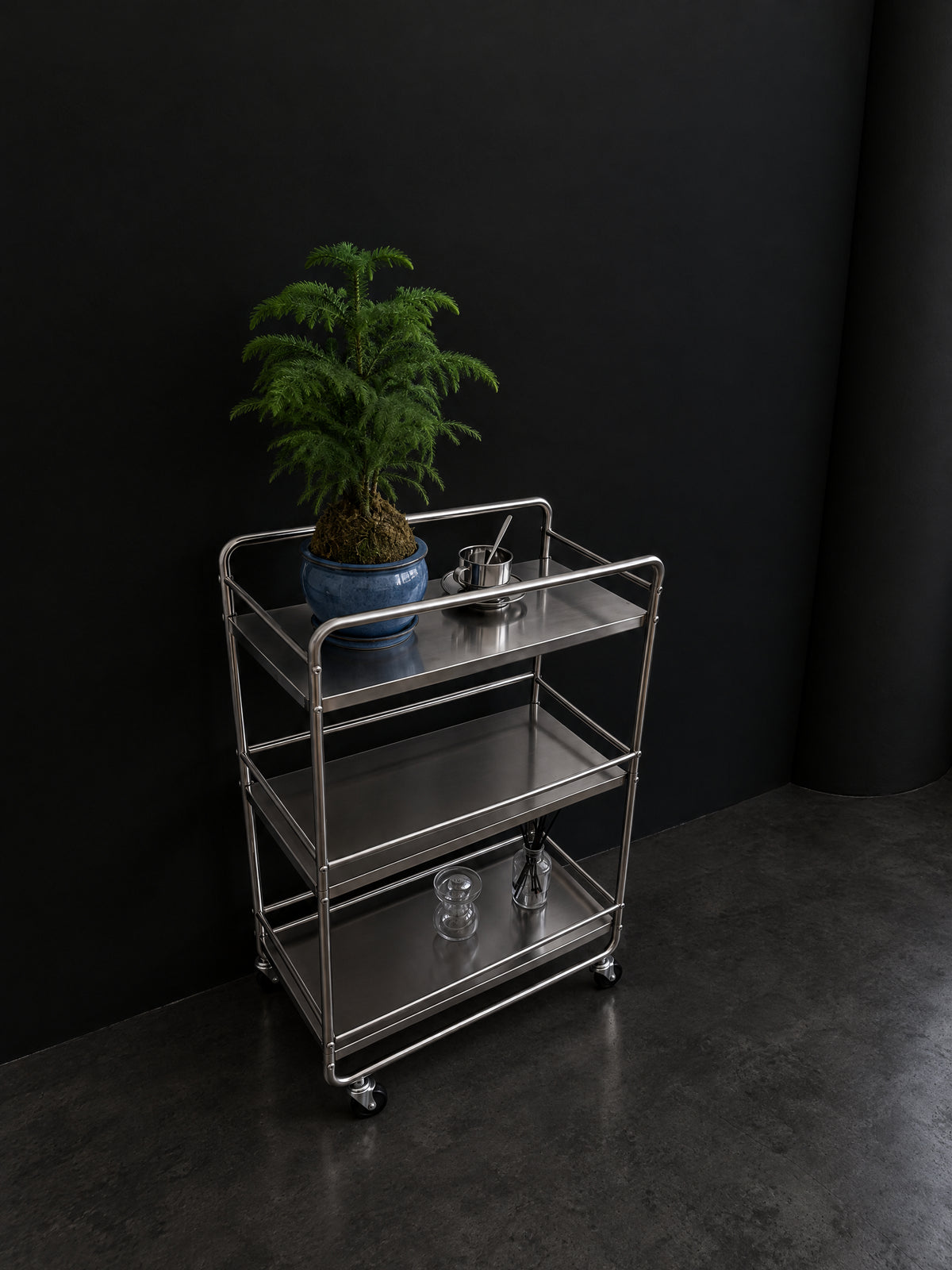 Ovi Rolling Steel Cart — three-tier rolling steel cart
