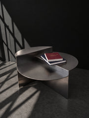 Sana Round Steel Coffee Table — round brushed steel coffee table