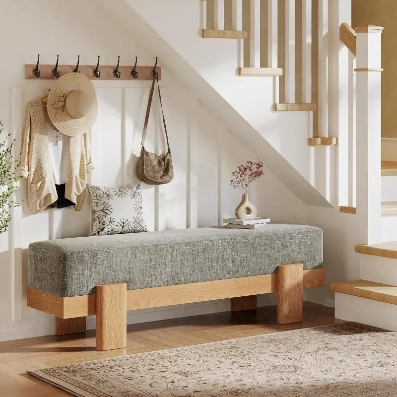 Tribesigns 55-Inch Upholstered Entryway Bench, Modern Shoe Bench with Ultra-Plush Thick Cushion and MDF Frame, End of Bed Stool