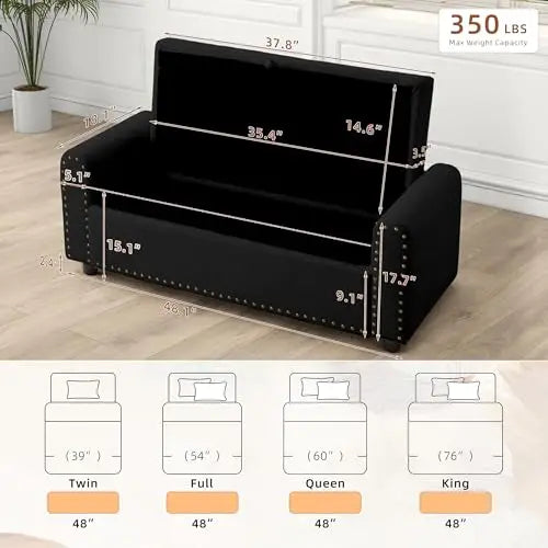 （Local US Inventory）48 Inch Tufted Storage Ottoman Bench with Arms Upholstered Fabric Window Seat Entryway Shoe Bench