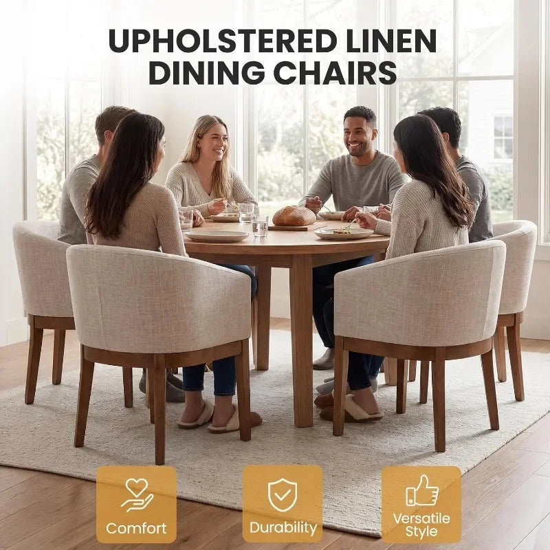 RIVOVA Upholstered Dining Chairs Set of Modern Linen Dining Room Chairs Curved Back Kitchen Chairs with Black Wood Legs Barrel