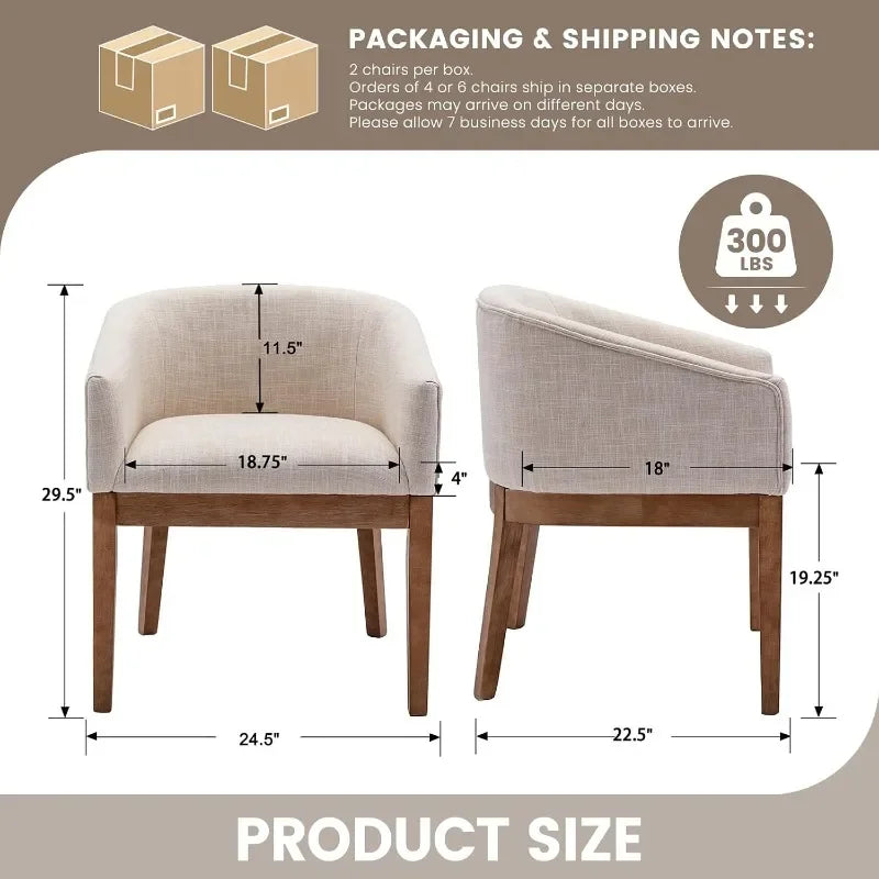 RIVOVA Upholstered Dining Chairs Set of Modern Linen Dining Room Chairs Curved Back Kitchen Chairs with Black Wood Legs Barrel