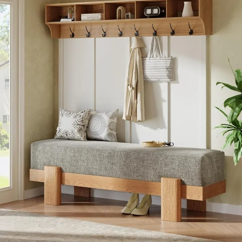 Tribesigns 55-Inch Upholstered Entryway Bench, Modern Shoe Bench with Ultra-Plush Thick Cushion and MDF Frame, End of Bed Stool
