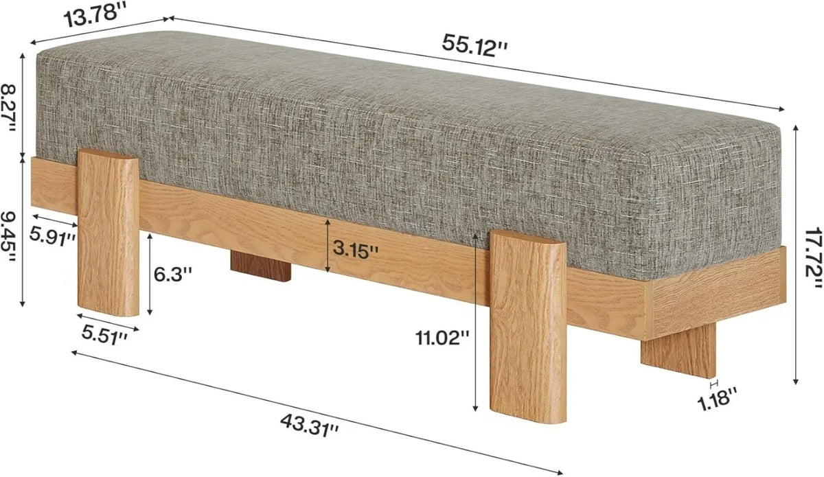 Tribesigns 55-Inch Upholstered Entryway Bench, Modern Shoe Bench with Ultra-Plush Thick Cushion and MDF Frame, End of Bed Stool