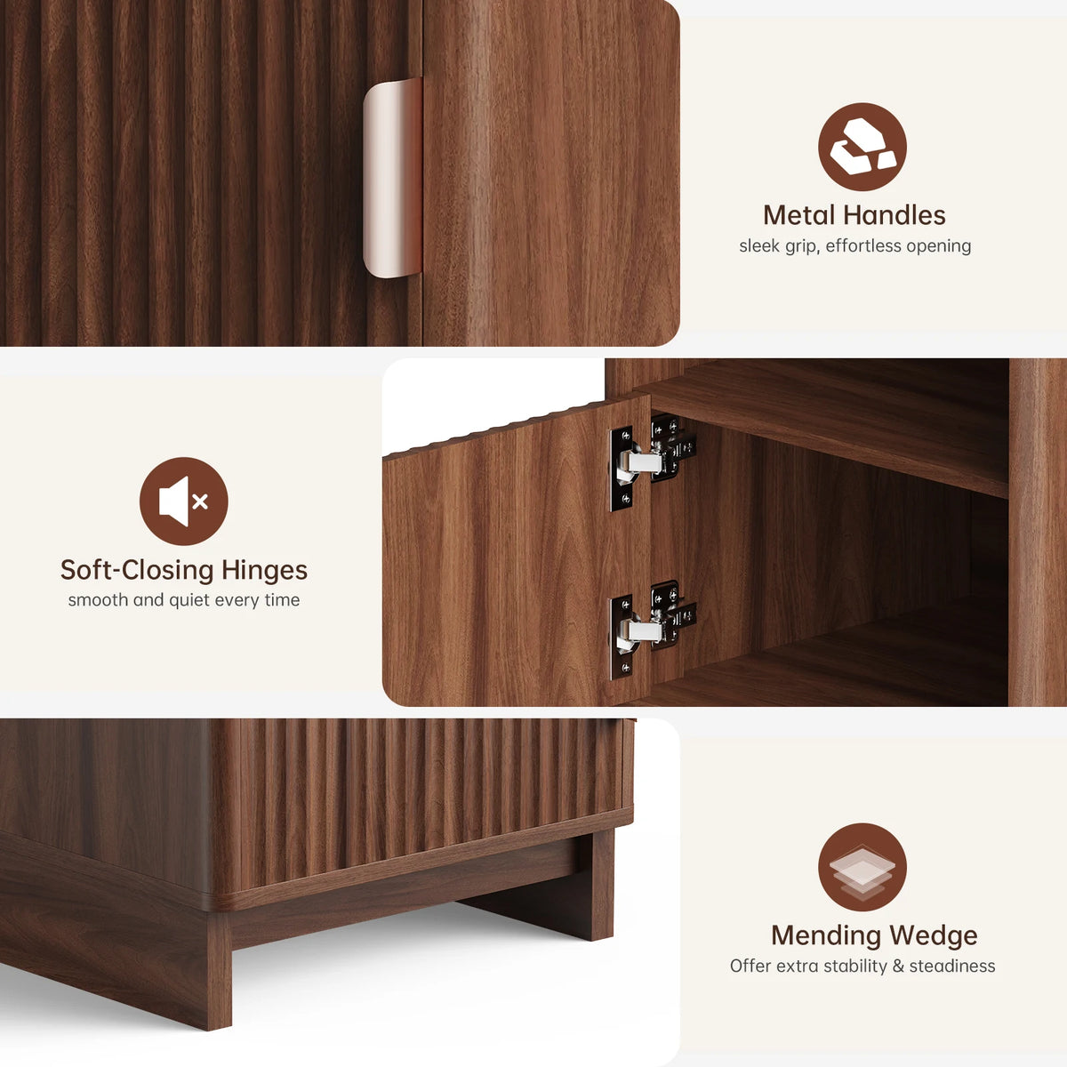TinyNest Nightstand with Charging Station, Fluted Wood Side Table with Storage Drawers & Open Shelf, Night Stand Bedside Table with 2 AC Outlets, 1 USB A Port, 1 USB C Fast Charging Port, Small End Table Storage Cabinet For Bedroom, Living Room