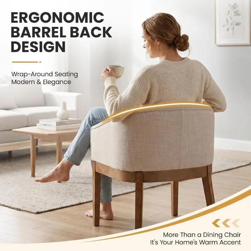 RIVOVA Upholstered Dining Chairs Set of Modern Linen Dining Room Chairs Curved Back Kitchen Chairs with Black Wood Legs Barrel