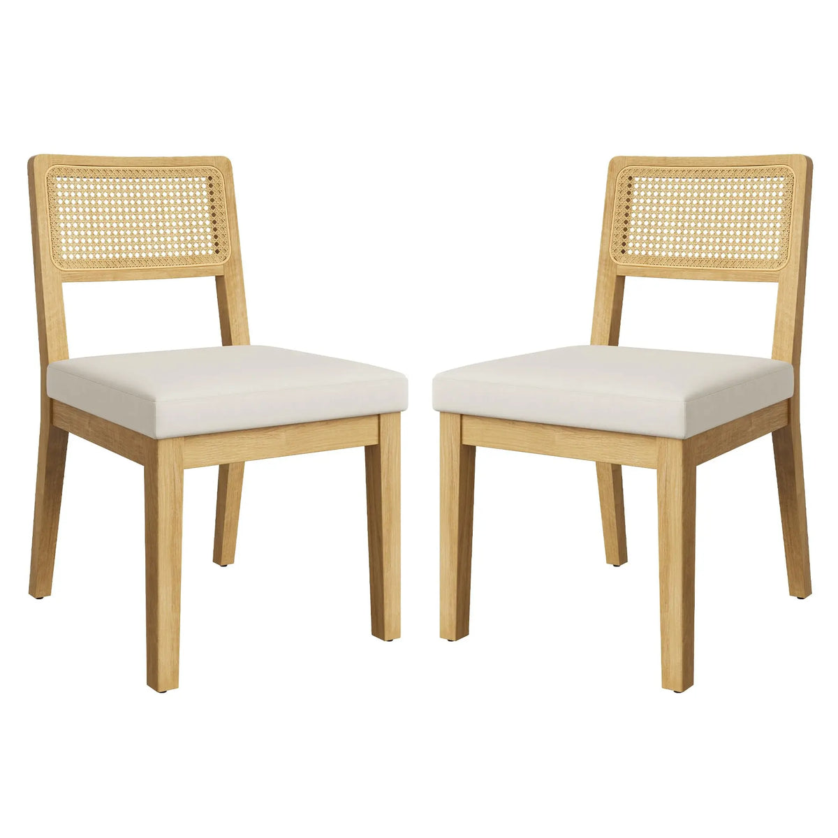 Set Of 2 French Country Rattan Dining Chairs, Upholstered Armless Wood Kitchen Chairs With Curved Back For Dining Room Bedroom