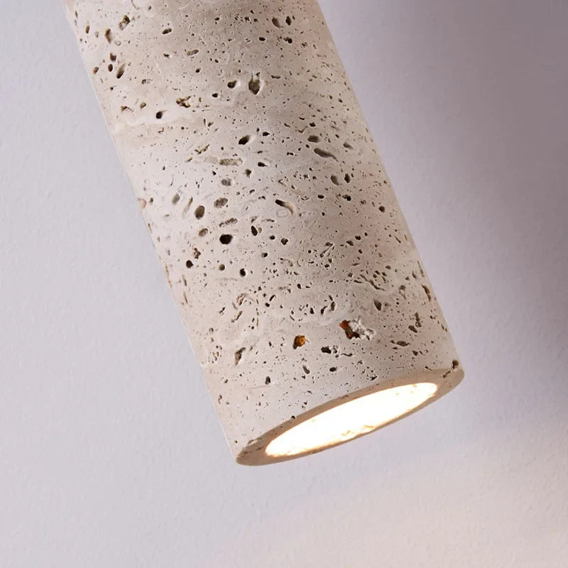 Wabi-Sabi Travertine & Wood Pendant Light