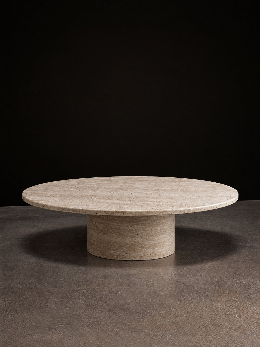 Luna Travertine Coffee Table — round natural travertine coffee table