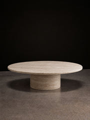 Luna Travertine Coffee Table — round natural travertine coffee table