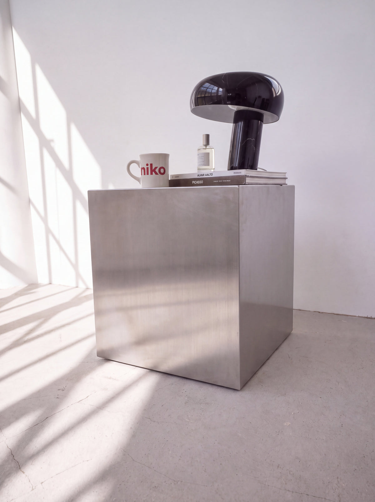 Blok Steel Side Table — steel side table, low three-quarter view
