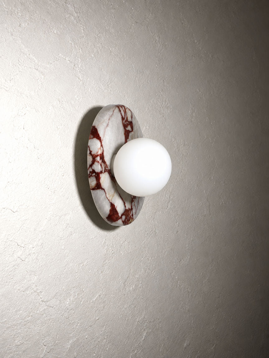 Orba Marble Wall Sconce in Calacatta Red, side profile