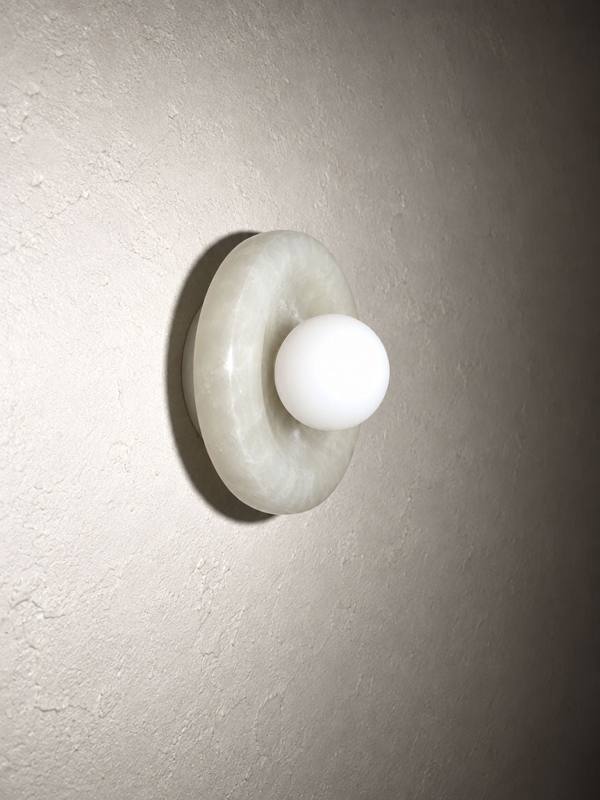 Orba Marble Wall Sconce in White Jade, side profile