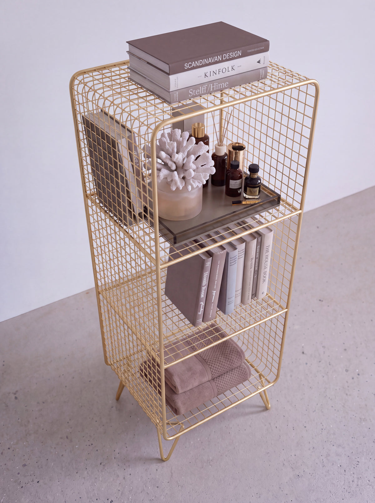 Grid Wire Shelf — wire shelving unit, three-quarter view from the left
