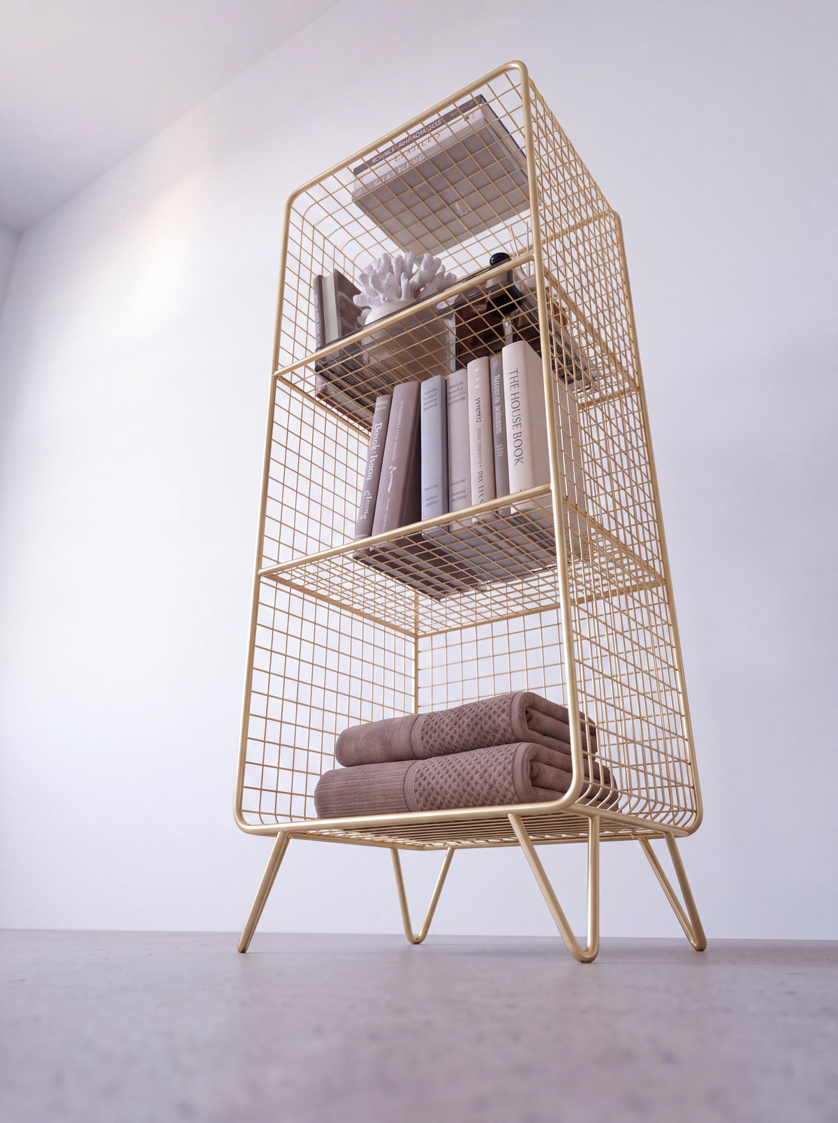 Grid Wire Shelf — wire shelving unit, low three-quarter view