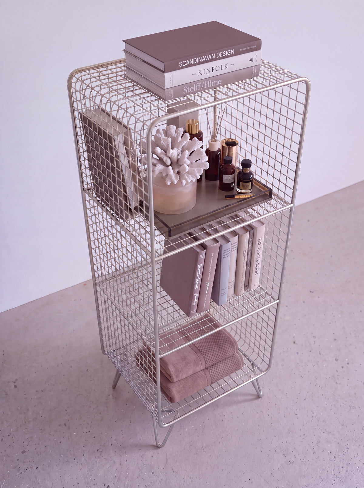 Grid Wire Shelf — wire shelving unit, chrome finish detail