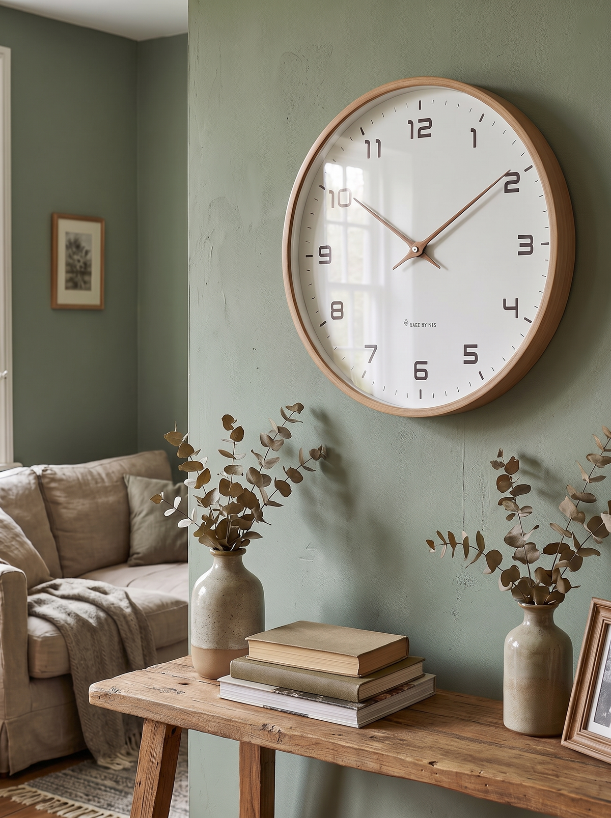 Nordic Wall Clock wood frame detail