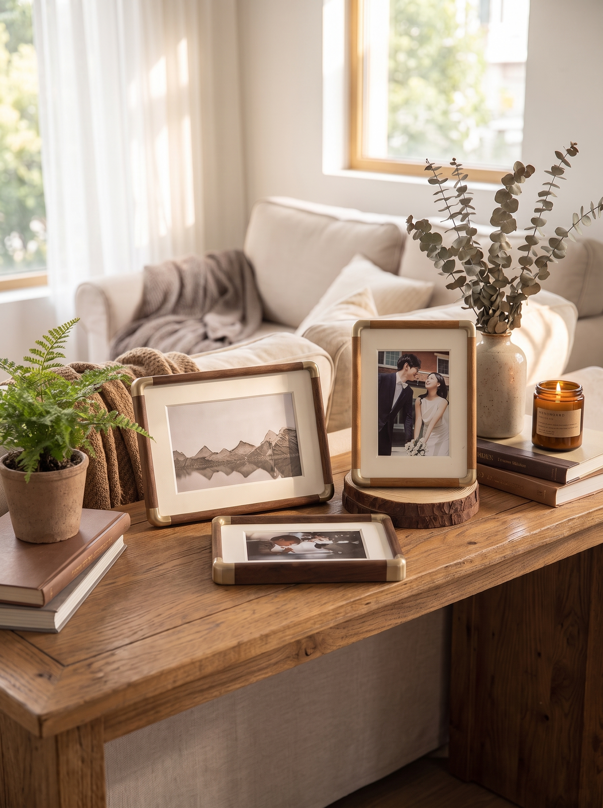 Brooks Tabletop Photo Frame brass and wood detail