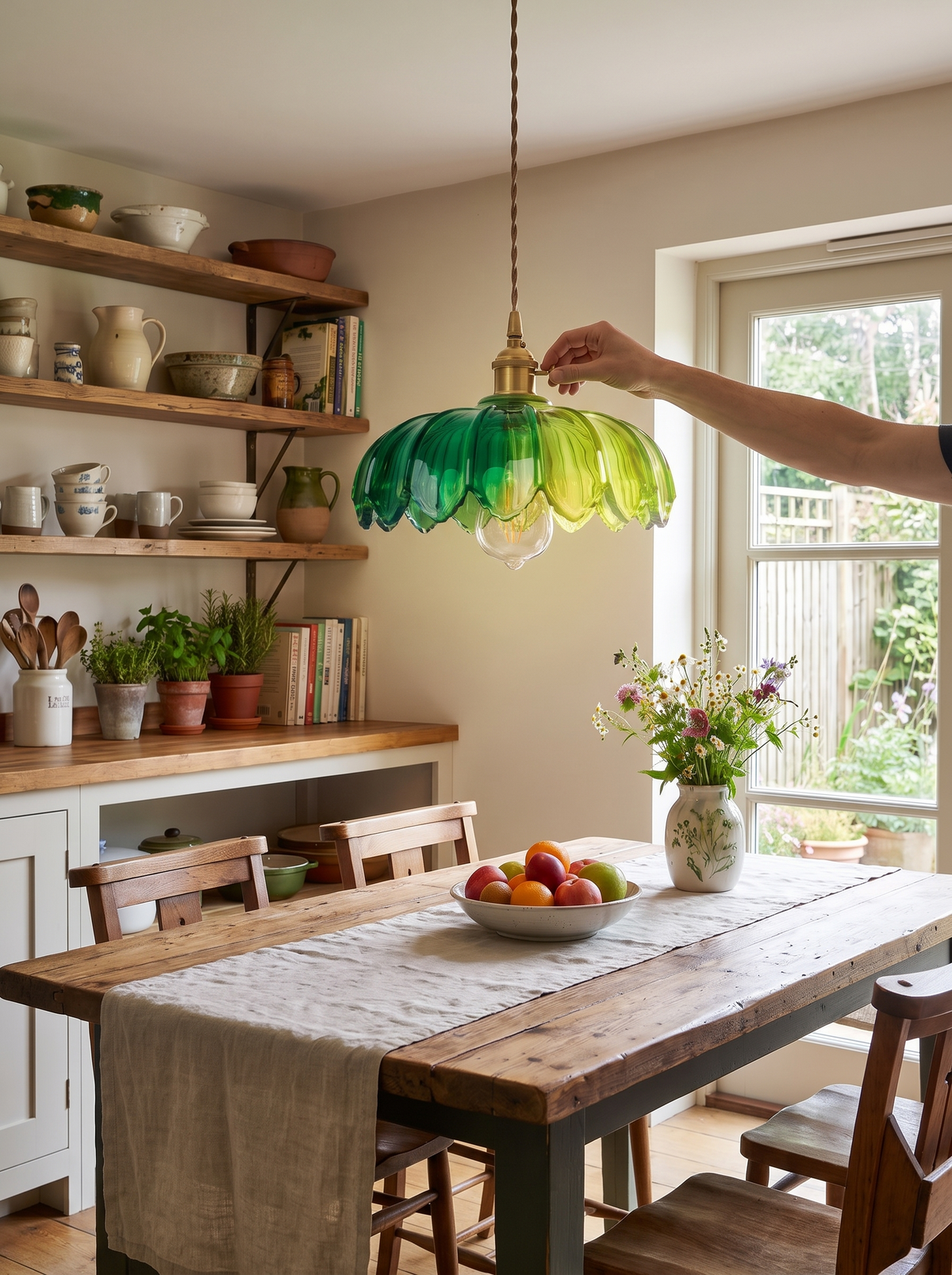 Vintage Flower Pendant Lamp coloured glass