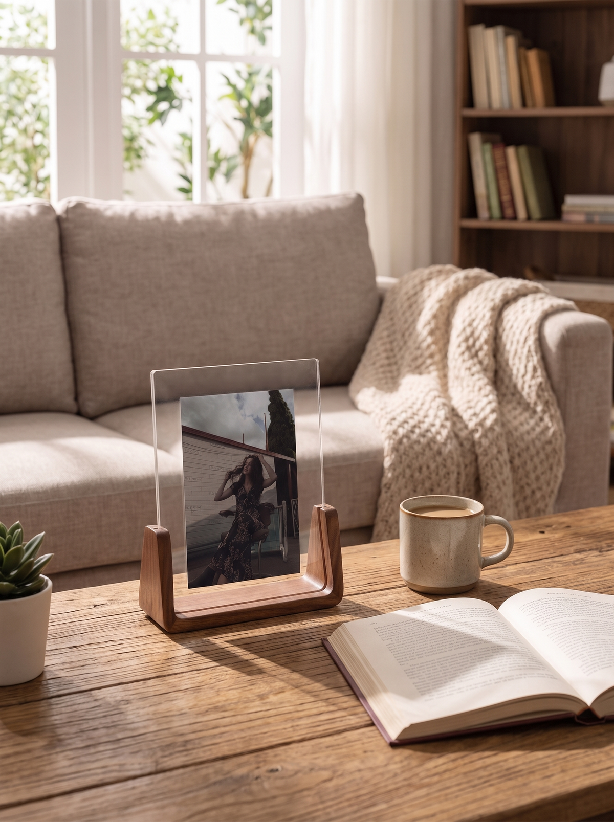 U-Shaped Photo Frame on a minimal shelf