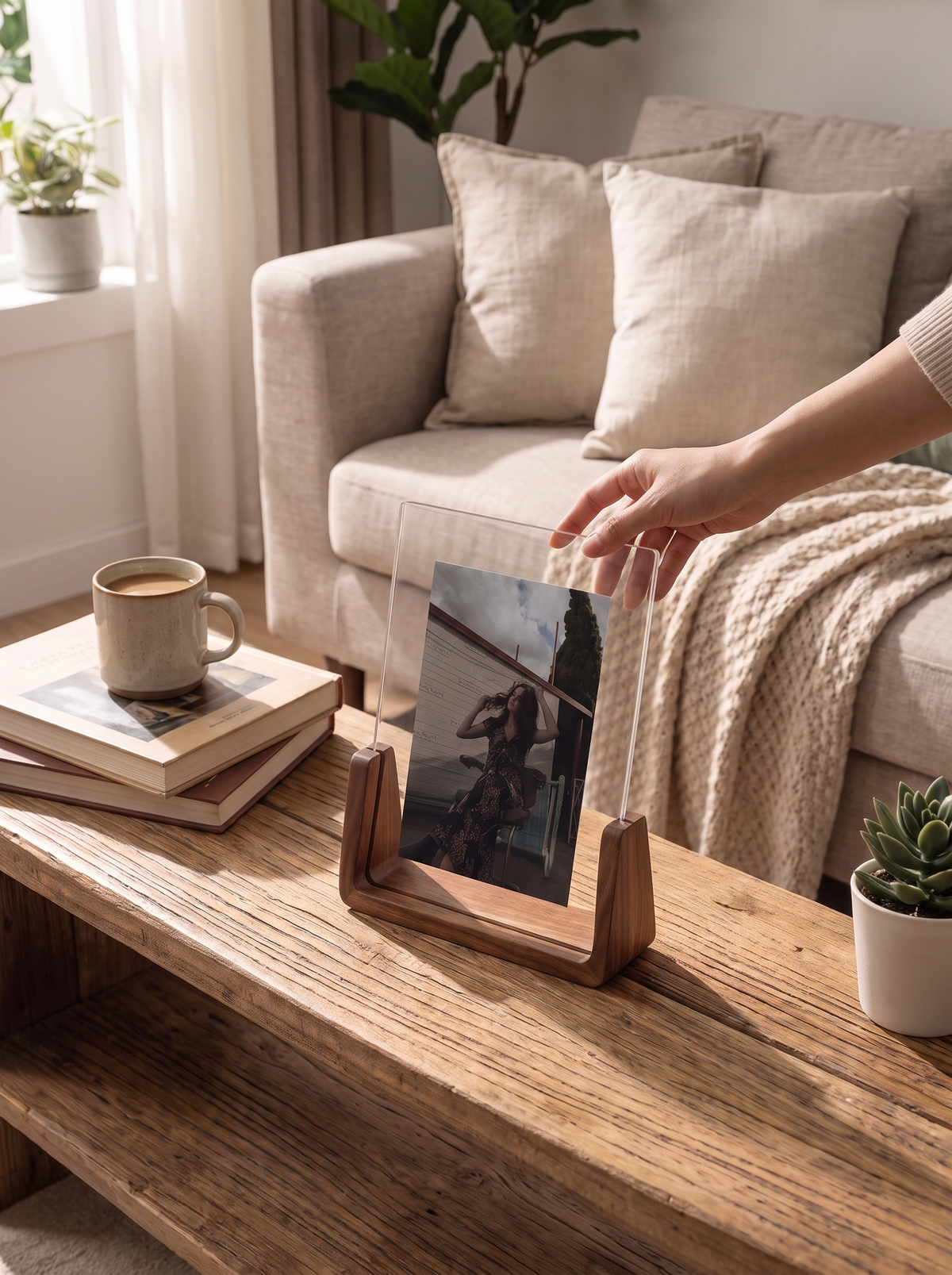 U-Shaped Acrylic and Wood Photo Frame in both orientations