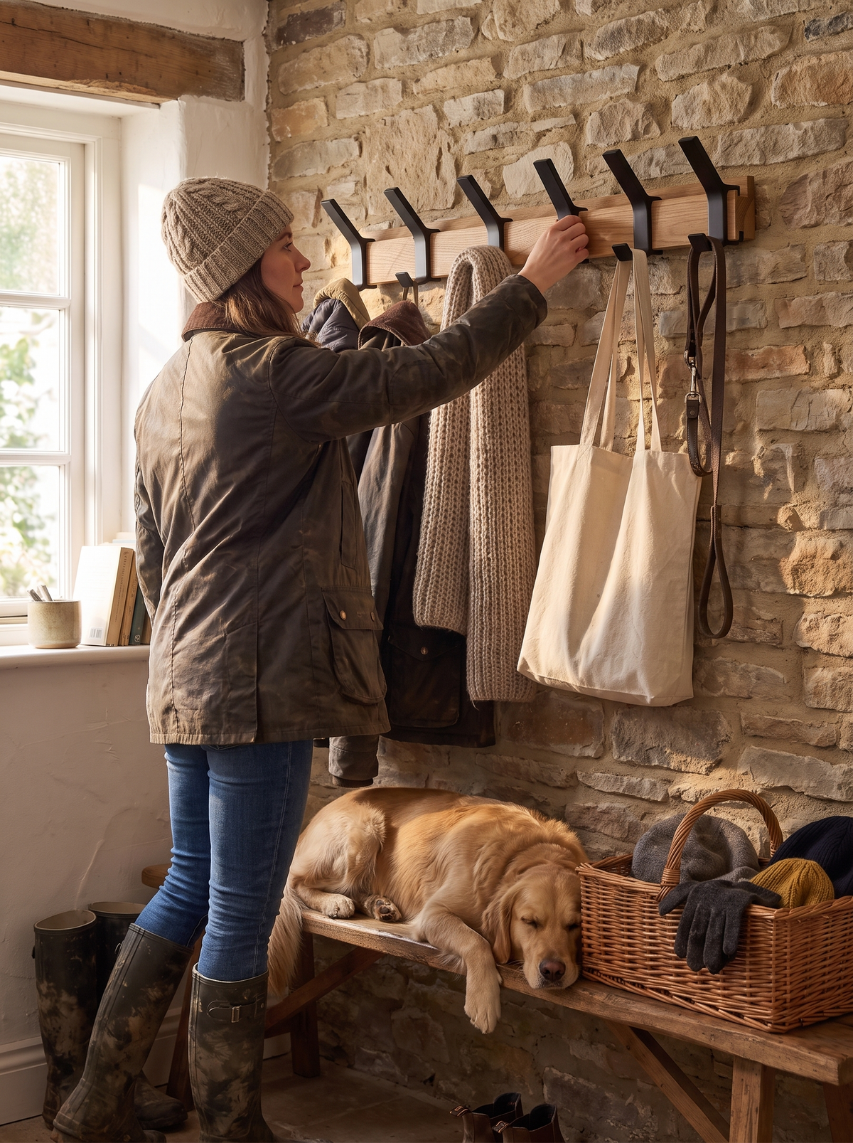 Nordic Wall-Mounted Coat Rack with hooks spaced