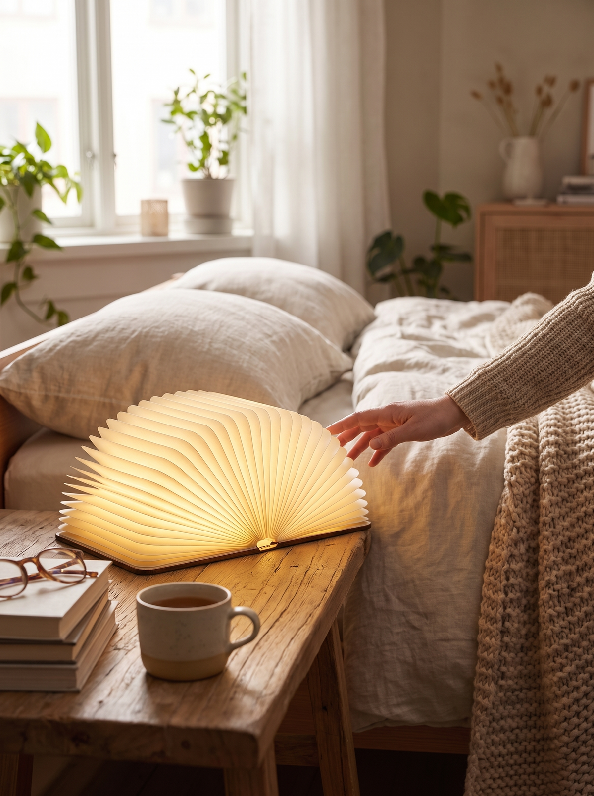 Lumibook Table Lamp wood and paper detail