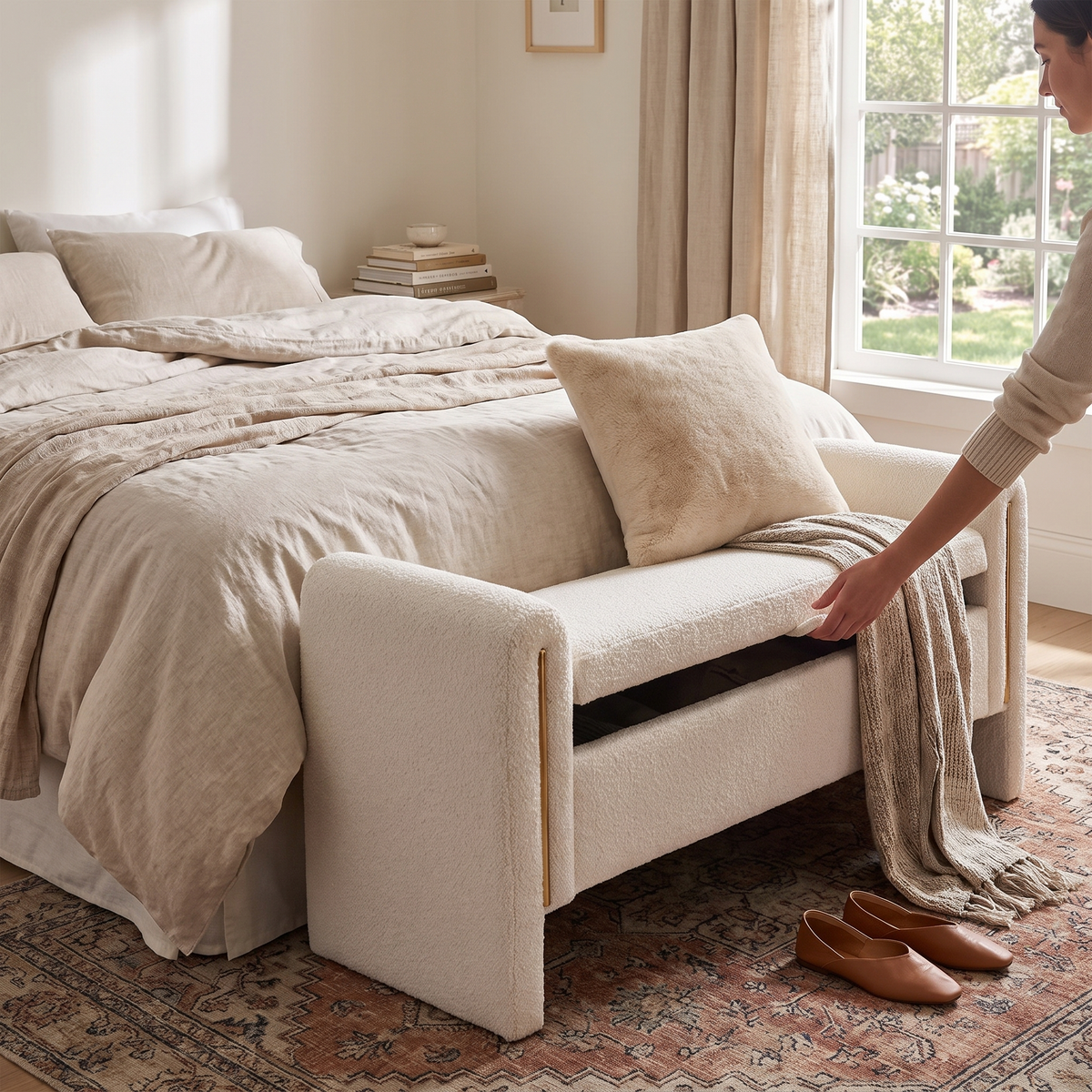 Storage Ottoman Bench in use