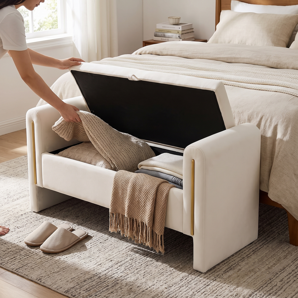 Storage Ottoman Bench in use
