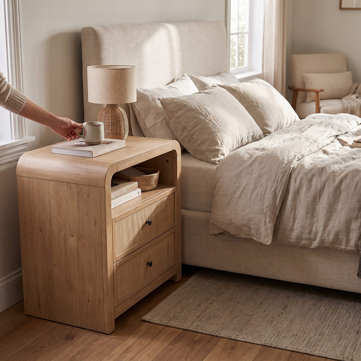 2-Drawer Nightstand with Charging Station in use