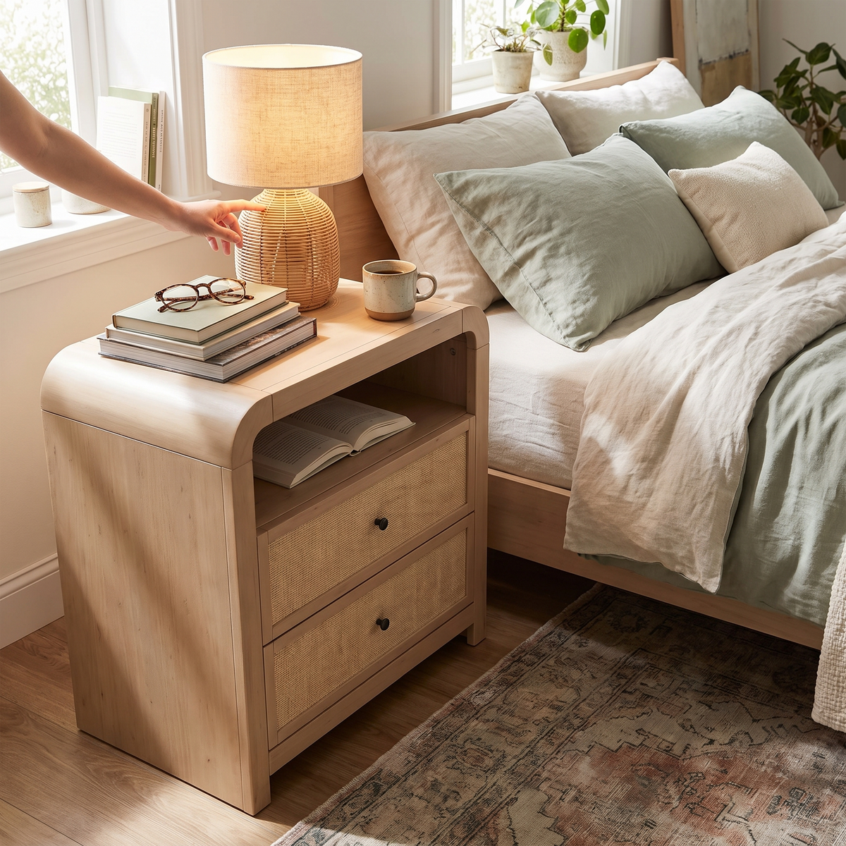 2-Drawer Nightstand with Charging Station in use