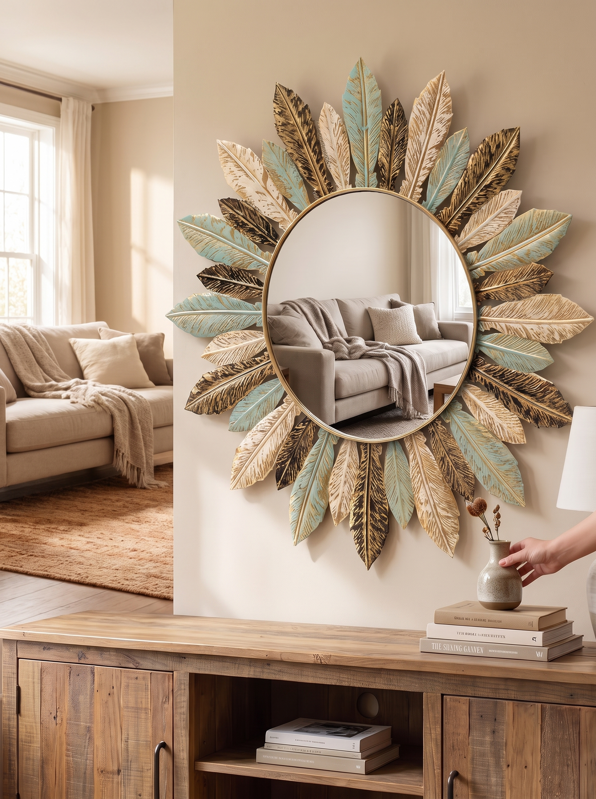 Bohemian Sunburst Mirror teal and gold finish