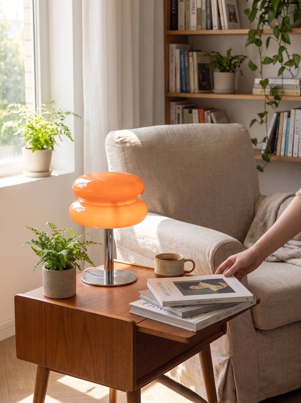 Italian Designer Glass Table Lamp unlit on a console