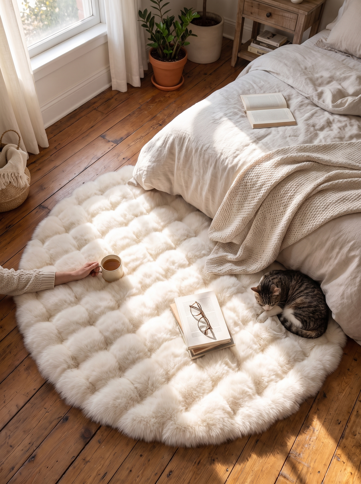 Cloud Comfort Round Bubble Rug in a square room