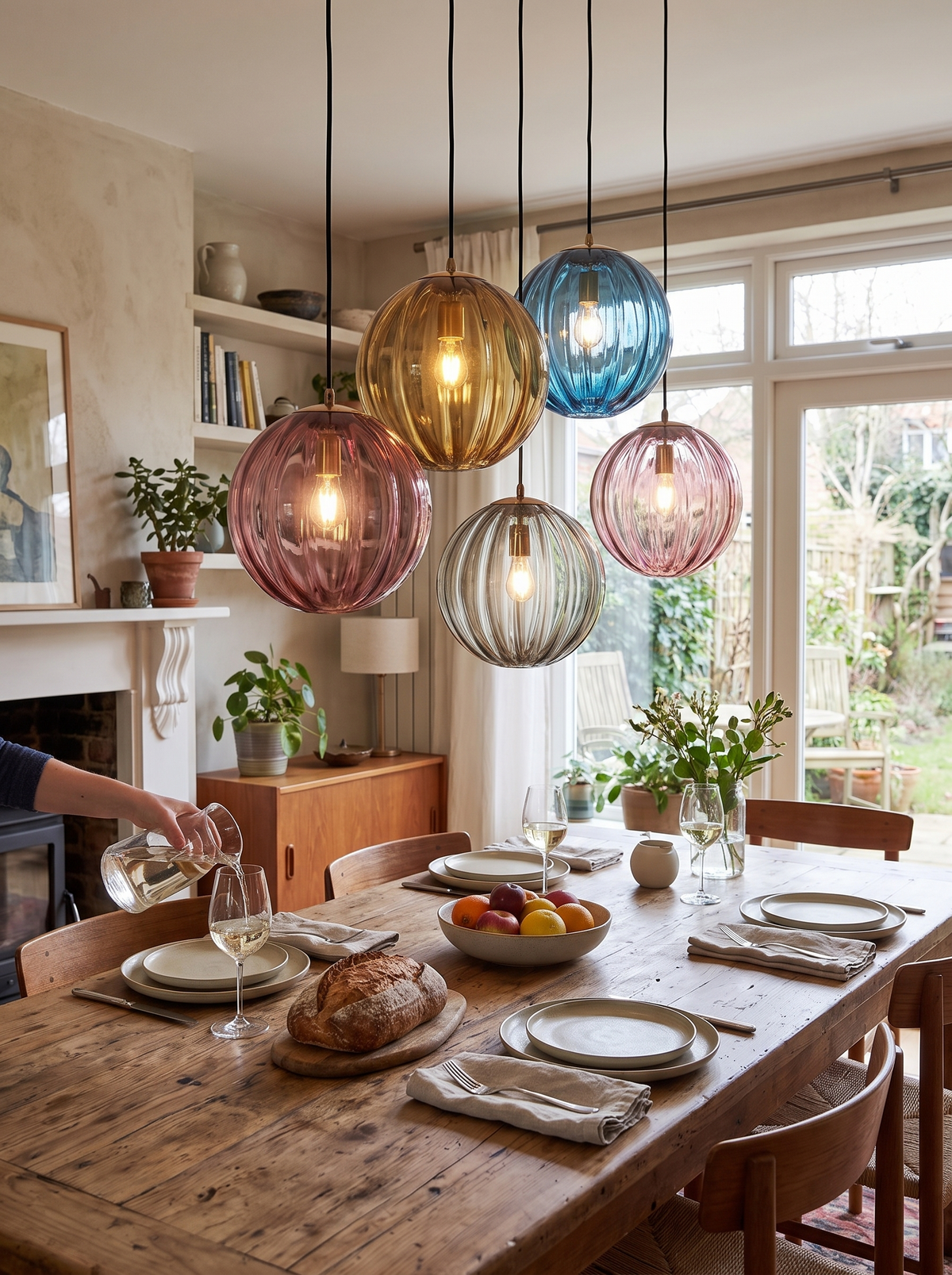 Modern Glass Ball Pendant Lights in a row