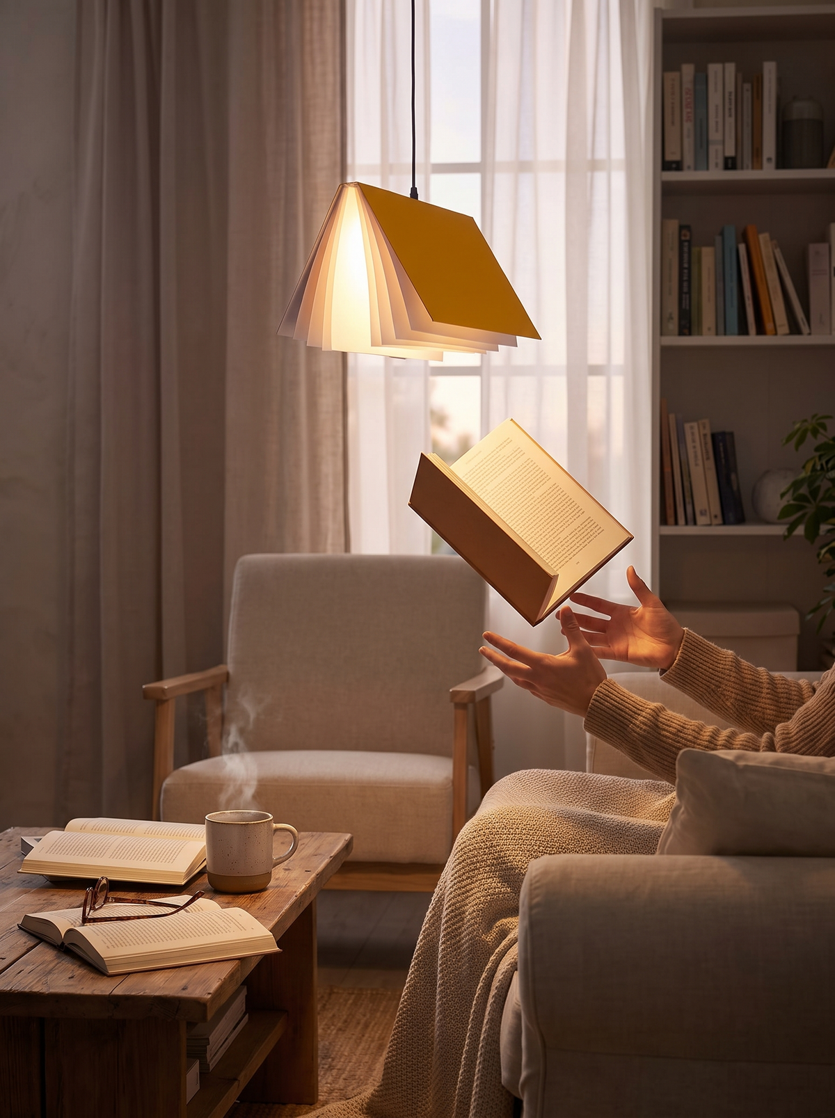 Flying Book Pendant Light open page shape