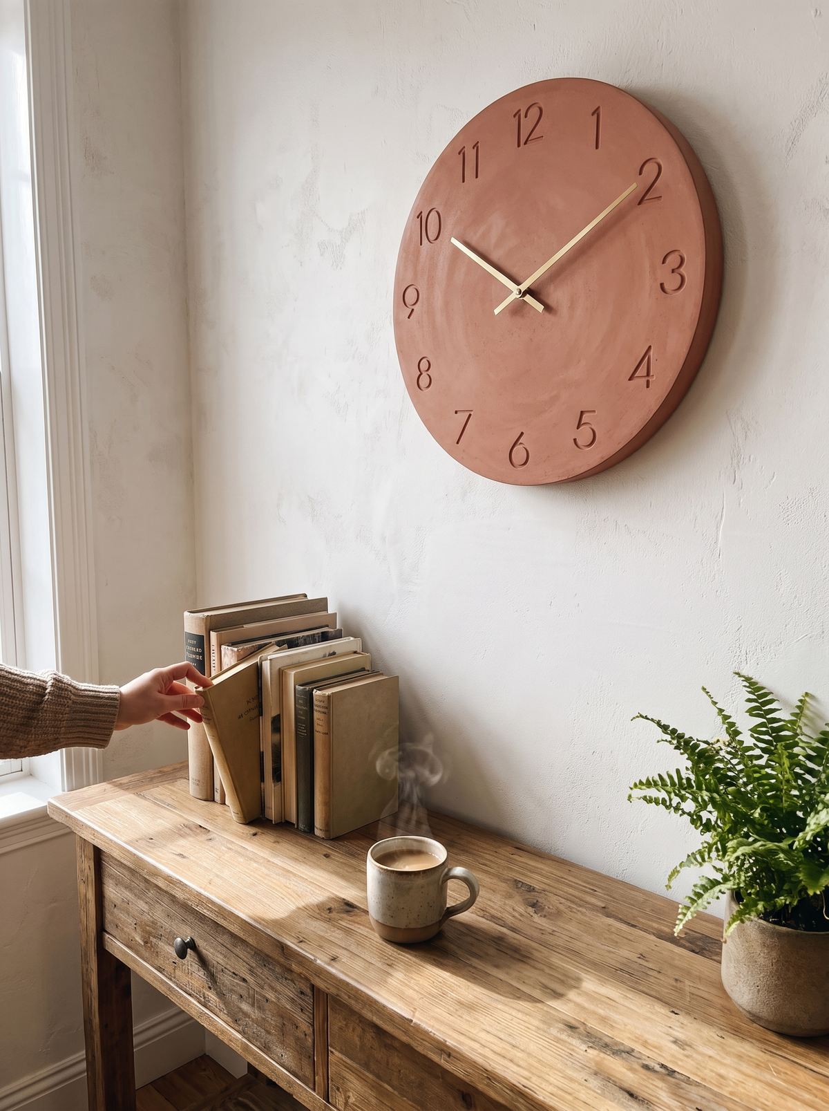 Nork Minimalist Wall Clock wood on a white wall