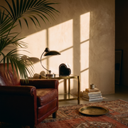ScandiArc Table Lamp in a lived-in interior