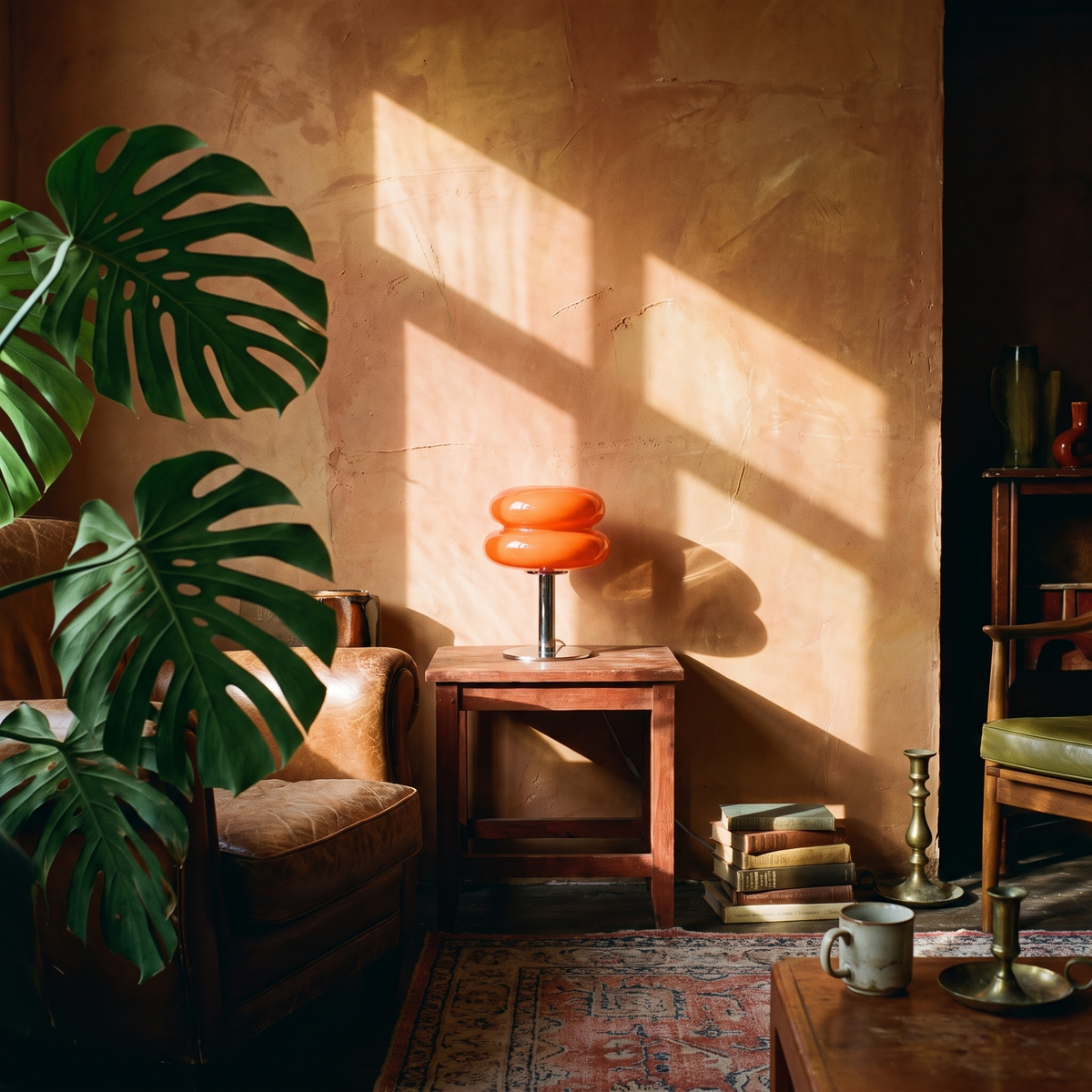 Italian Designer Glass Table Lamp in a lived-in interior