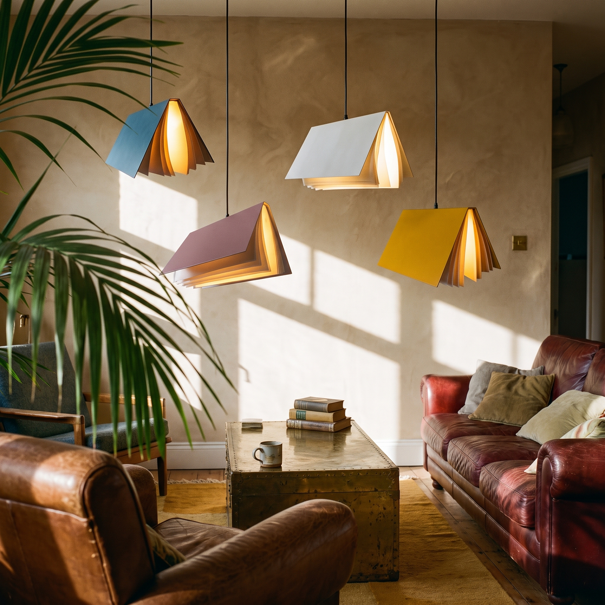 Flying Book Pendant Light in a lived-in interior