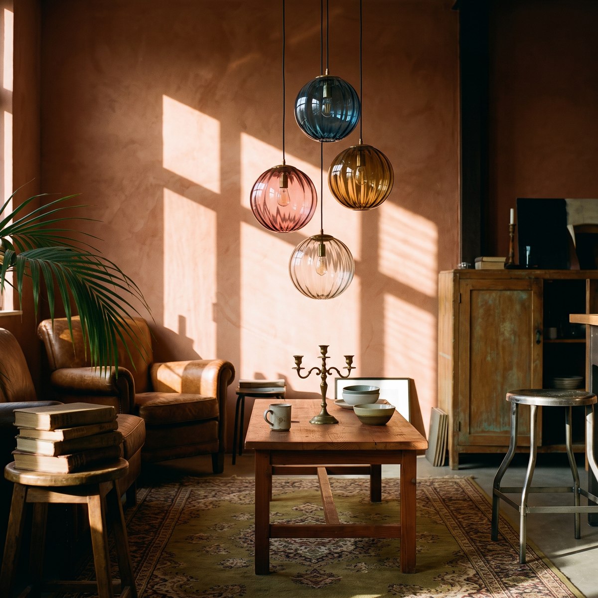 Modern Glass Ball Pendant Light in a lived-in interior