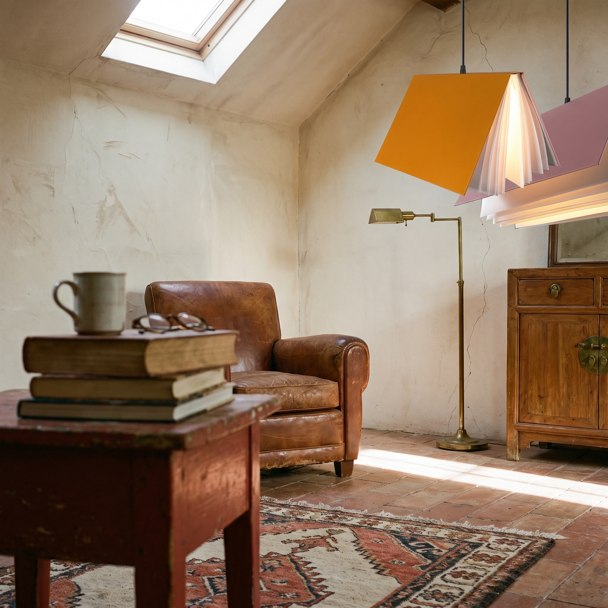 Flying Book Pendant Light detail view in a lived-in interior