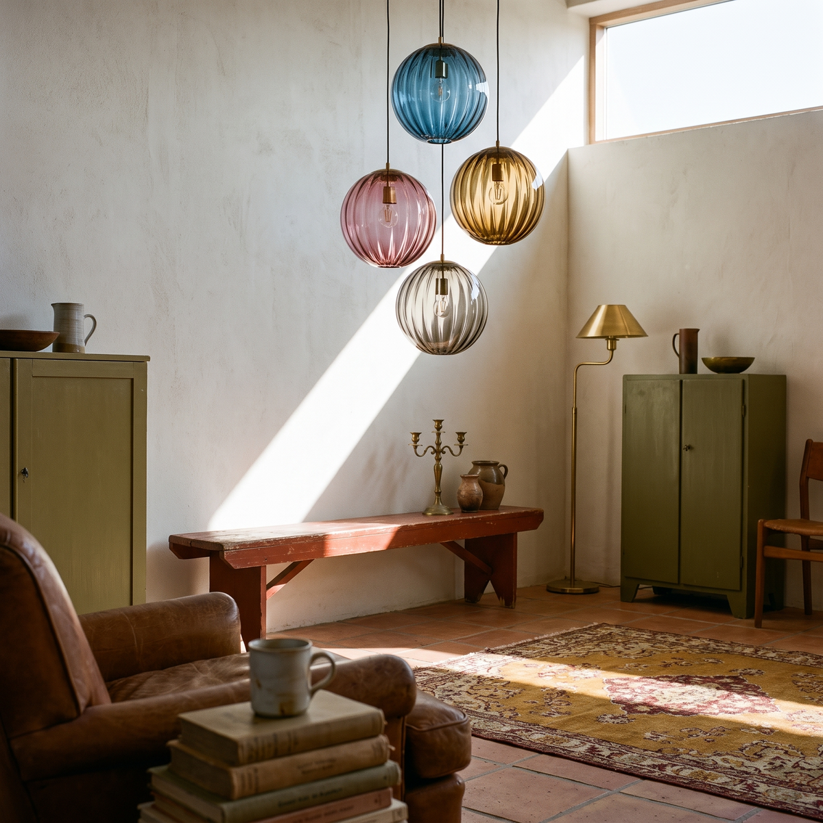 Modern Glass Ball Pendant Light detail view in a lived-in interior