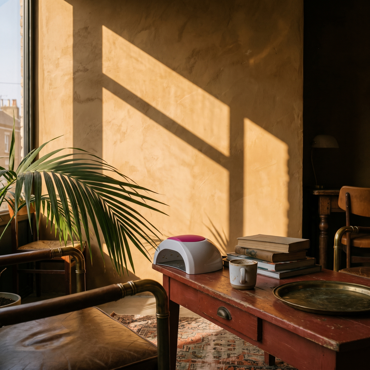 Crescent Moon LED Desk Lamp in a lived-in interior
