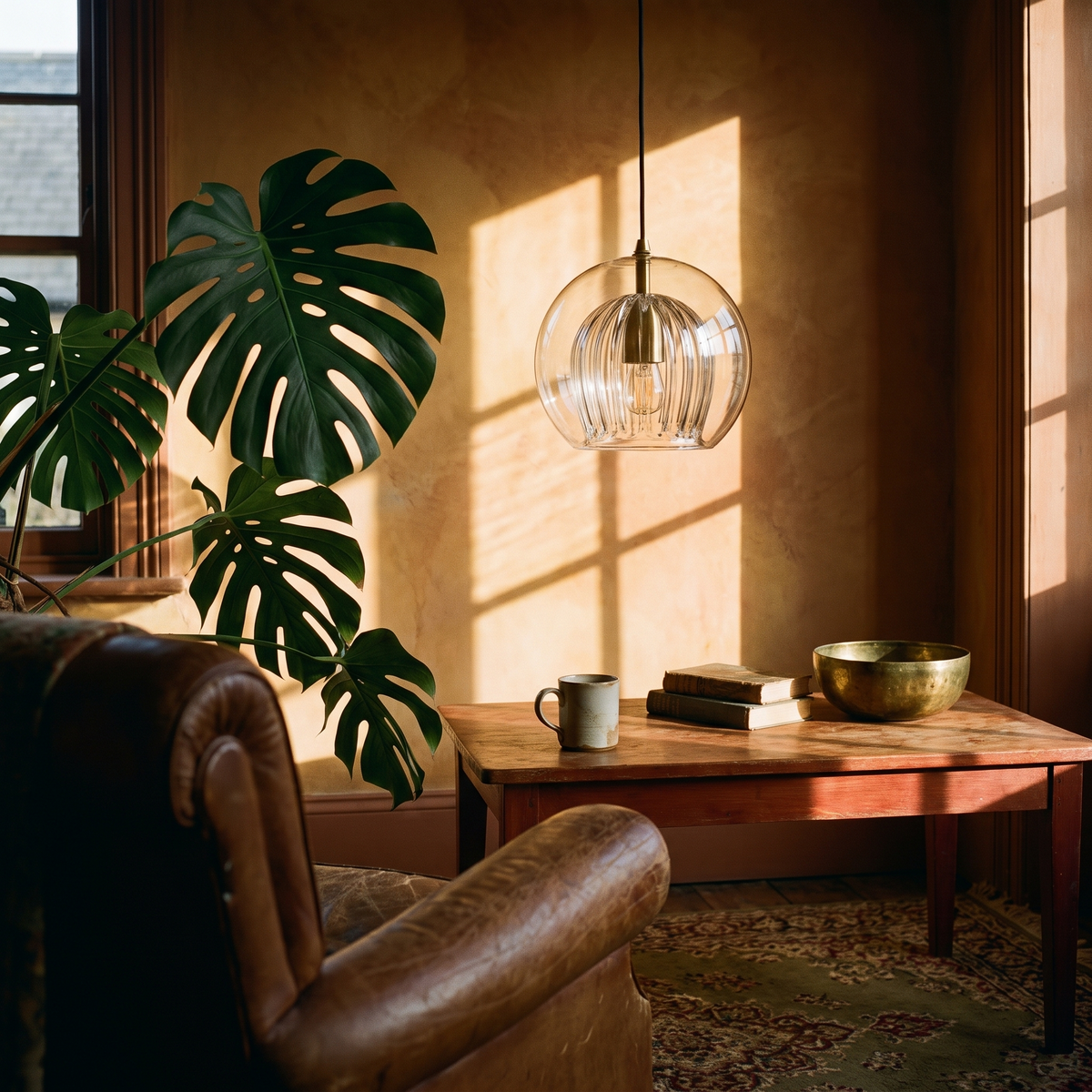 Modern Glass Pendant Light in a lived-in interior
