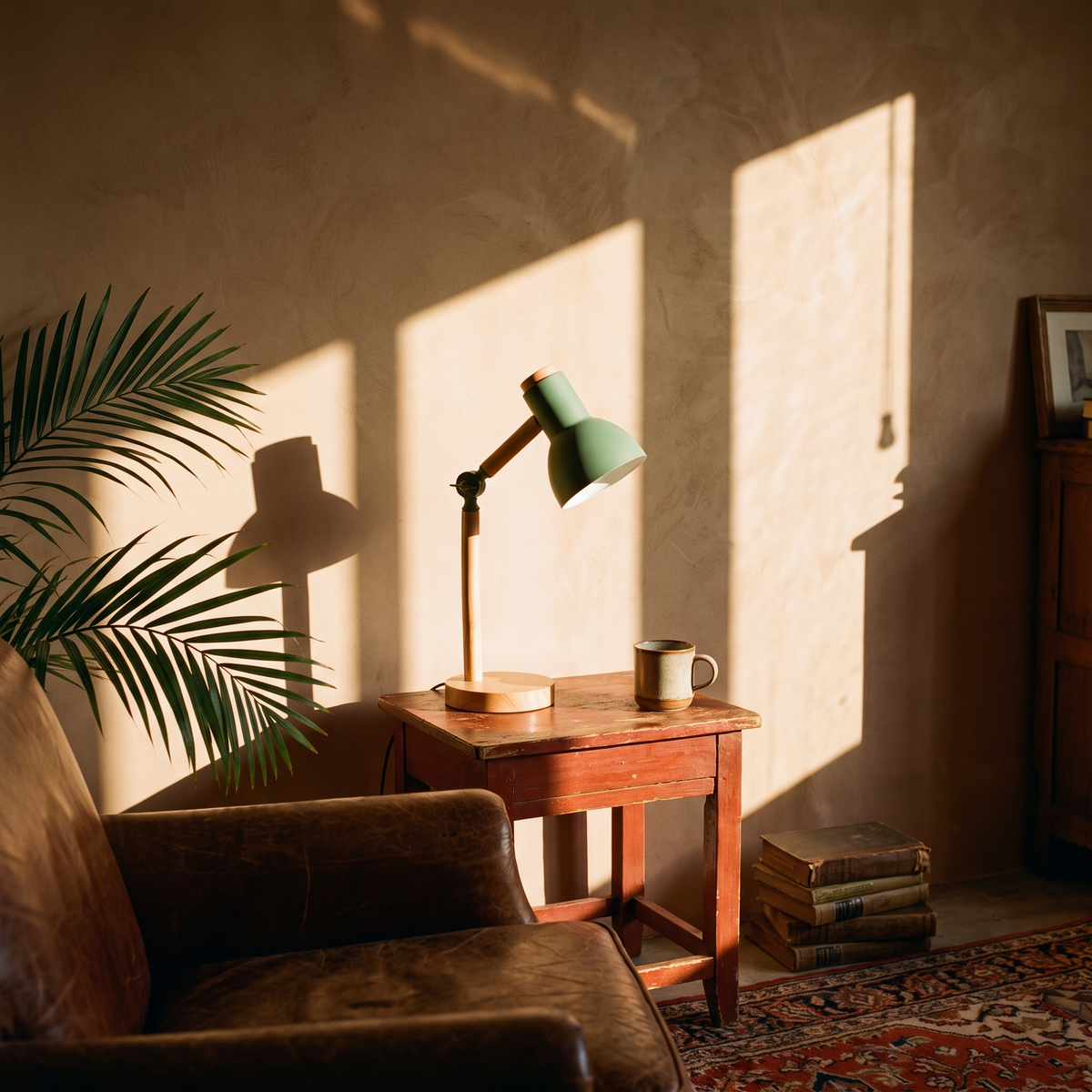 Nordic Wooden Desk Lamp in a lived-in interior