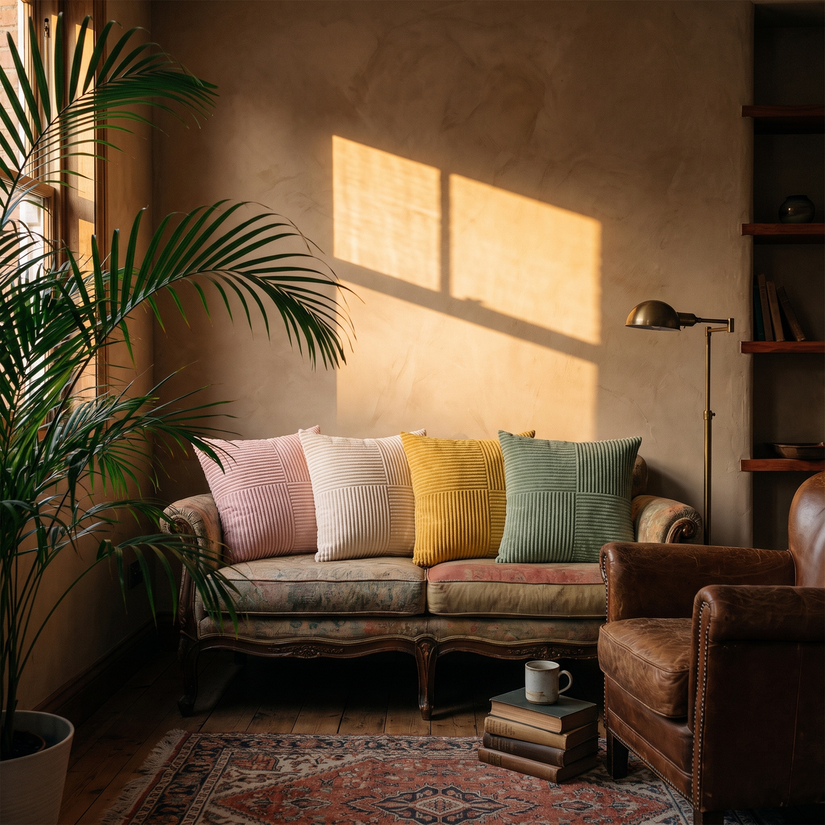 Corduroy Cushion Covers in a lived-in interior