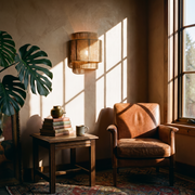 RattanGlow Wall Lamp in a lived-in interior