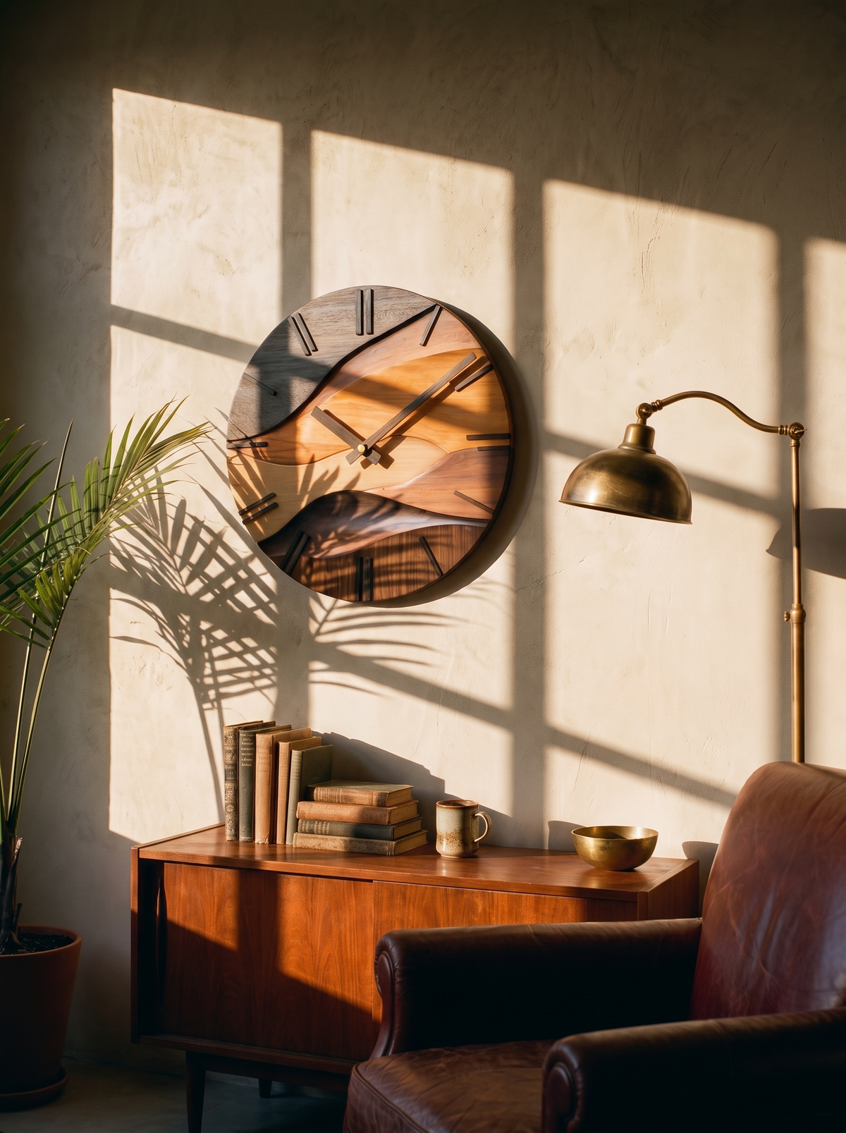 Artistic Round Wall Clock wood grain face